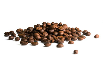 A lot of coffee beans stacked in a hill. Close-up angle view