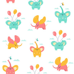 Obraz premium Seamless pattern with cute little elephants. Vector illustration