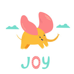 Little elephant with big ears flying in the sky. Vecor illustration