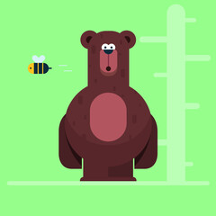 Bear and Bee flat illustration background. Animals and Insects, wildlife vector.