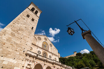 spoleto, cathedral, view from below, sky background with clouds