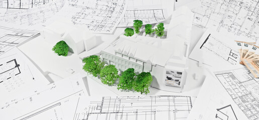 Classic Architecture of City Houses with Plans - Panorama