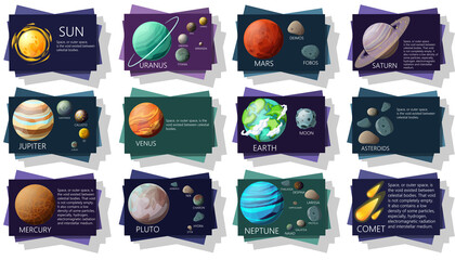 Planets and satellites. Solar system. Vector design. Stock illustration. © Анастасия Жильцова