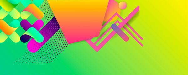 Bright juicy colors background with geometric elements, lines and dots for text, universal design, banner concept