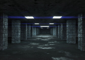Dark underground 3d rendering