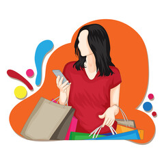 illustration of a girl shopping bag flat design