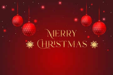 Red xmas greeting card.Christmas background with red ornaments,