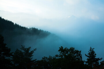 Fuji mountain in the fog, Kawaguchiko,  Japan