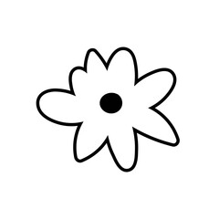 Blooming flower hand drawn vector illustration, sticker, icon, design element. Black monochrome design. Isolated on white background. Easy to change color. Nature, gardening, feminism symbol.  