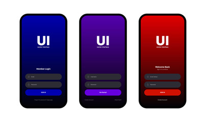 Login UI Interface Design Concept Set. Sign In Screen. Mobile App User Interface Design Concept. Login Sign In Screen Form Box UI Web Template With Username And Password Fields. Vector Illustration