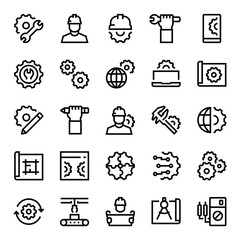 Engineering and manufacturing vector icon set in thin line style - 356938199