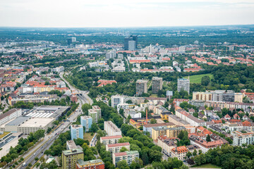 Fototapeta na wymiar Panoramic view at Stadium of the Olympiapark in Munich, Germany