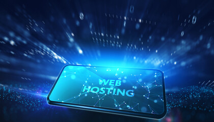 Web Hosting. The activity of providing storage space and access for websites. Business, modern technology, internet and networking concept.