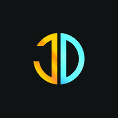 JD initial logo circle shape vector black and gold.
