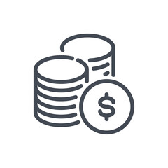 Stack of coins line icon. Dollar Coins vector outline sign.