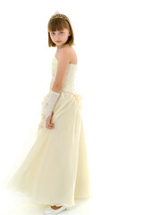 Obraz na płótnie Canvas A little girl in a long, elegant dress of a princess.