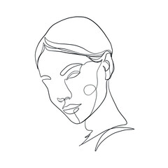 Minimal line vector woman. Linear glamour portrait woman. Portrait of girl. Linear glamour logo in minimal style for beauty salon, beautician, makeup artist, stylist. Continuous line.