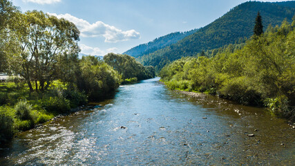 Naklejka na ściany i meble river in the mountains, river in the Carpathians, Ukraine