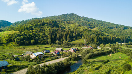 mountain landscape with lake,
Green mountains of the Carpathians