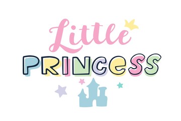 Vector illustration of Little Princess text for girls clothes. Princess badge, tag, icon. T-shirt design, card, banner template. Girl calligraphy background. Little Girl lettering typography