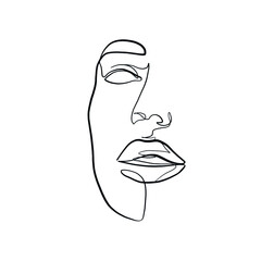 Minimal line vector woman. Linear glamour portrait woman. Portrait of girl. Linear glamour logo in minimal style for beauty salon, beautician, makeup artist, stylist. Continuous line.