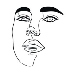 Minimal line vector woman. Linear glamour portrait woman. Portrait of girl. Linear glamour logo in minimal style for beauty salon, beautician, makeup artist, stylist. Continuous line.