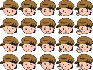 女の子01_03（ハンチング帽をかぶったいろんな表情セット）