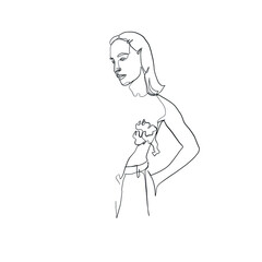 Minimal line vector woman. Linear glamour portrait woman. Portrait of girl. Linear glamour logo in minimal style for beauty salon, beautician, makeup artist, stylist. Continuous line.