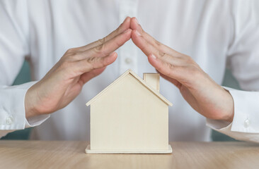 Home insurance protection and property ownership for rent, sale, leasing and safety concept with...