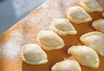 The raw material to make Curry puff Thai desserts which are preparing for frying.