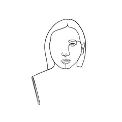 Minimal line vector woman. Linear glamour portrait woman. Portrait of girl. Linear glamour logo in minimal style for beauty salon, beautician, makeup artist, stylist. Continuous line.