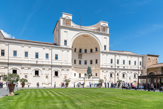 VATICAN CITY - MAY 07, 2018: Courtyard of the Pigna of Vatican Museums, Vatican City