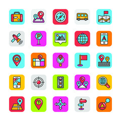 
Maps and Navigation Coloured Flat Icons
