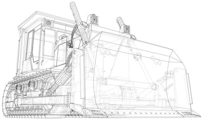 Building bulldozer illustration vector. Wire-frame line isolated. Vector rendering of 3d.