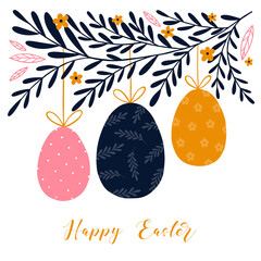 Easter greeting card in Scandinavian style Easter holiday illustration