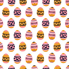 Easter background with colorful eggs on white