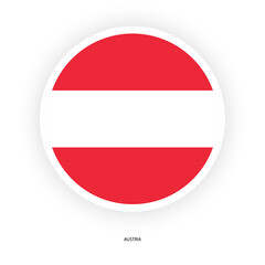 Austria circle flag icon with shadow on white background. Austria circular flag icon isolated on white background.