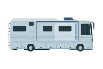 Modern Camping RV Trailer, Mobile Home for Summer Trip, Family Tourism and Vacation Flat Vector Illustration