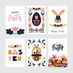 Fototapeta premium Easter greeting card in Scandinavian style Easter holiday illustration