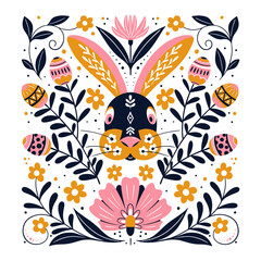 Easter greeting card in Scandinavian style Easter holiday illustration