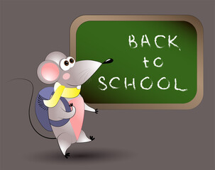 Back to School Illustration, Mouse with Backpack