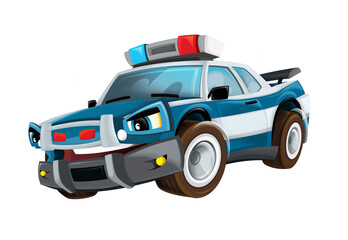 Cartoon police car sedan on white background - illustration