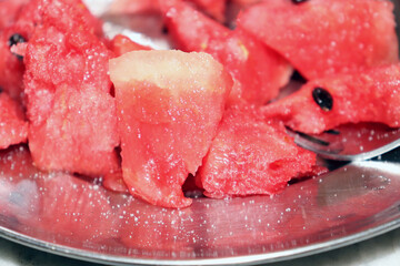 watermelon sliced on plate