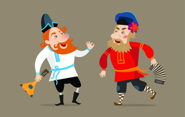 Russian men at the fair. Flat vector illustration, cartoon character.