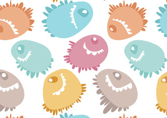 Seamless pattern with stylized colorful fishes. Idea for kids room, textile, wallpaper, wrapping paper.