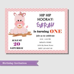 Little hippo birthday invitation card