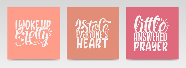 Cute baby quotes letter typography set illustration.