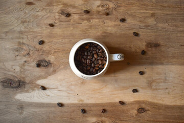 coffee beans on wooden background