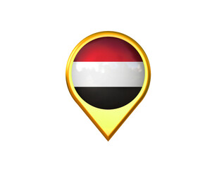 Yemen flag location marker icon. Isolated on white background. 3D illustration, 3D rendering