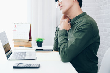 freelancer man businessman feeling exhausted from neck pain